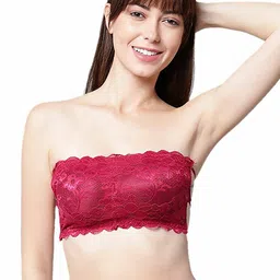 PIBU Pack Of 2 Full Coverage Non Padded Non-Wired Lace Bandeau Bra With 360 Degree Support image 2
