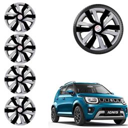 Auto Pearl 4 Pcs 15 inch ABS Black &a; Grey Idtech Reverse Car Hubcap Wheel Cover with Retention Ring Set for Ignis 2020-41