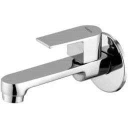 HIDEWAY Cubix Brass Chrome Finish Silver Long Body Bib Cock Tap with Wall Flange, CU-1003-32