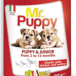Mr. Puppy Chunks With Chicken & Turkey-415gms(Pack of 2) Chicken 0.33 kg (2x0.17 kg) Wet Young Dog Food-image-5