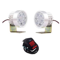 AOW LED Small Round Auxiliary Bike Fog Lamp Light Assembly White (Set of 2) with Switch for Bullet Electra-37