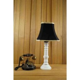 Tucasa Mango Wood White Table Lamp with 10 inch Polycotton Black Square Shade, WL-125-1