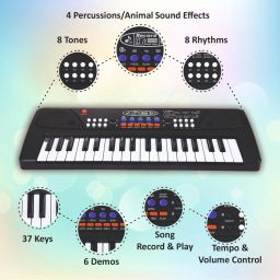 kezam Kids Piano with Microphone | Big Fun Piano Keyboard, 37 Keys, 8 Rhythms & Tones, Record Feature, Mic Analog Digital Piano image 2
