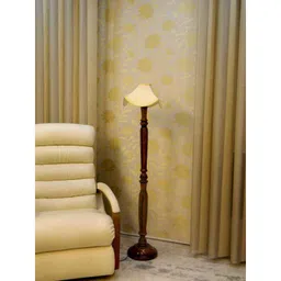 Tucasa Vintage Wooden Lamp with Off White Designer Shade, LG-948-85