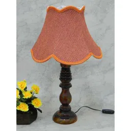 Tucasa Wooden Table Lamp with Red Jute Shade, LG-842-1