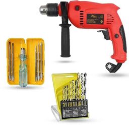 Hillgrove 700W 13mm Power Drill Machine with 9 Pcs Drill Bits &a; 5 in 1 Screwdriver, HGCM1355-14