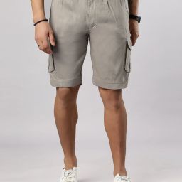 Solid Men Grey Cargo Shorts-image-23