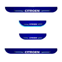 Car Accessories Hub 4 Pcs Acrylic Black Sill Scuff Plate Set with Blue LED for Citroen Aircross C5 All Model-11