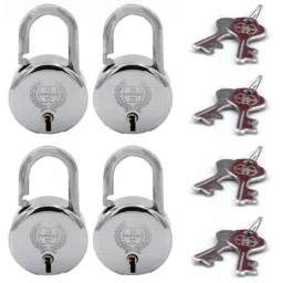 Harrison 40mm 4 Lever Mild Steel Bright Chrome Polished Finish Round Padlock with 3 Keys, J-6-0261-picture-17