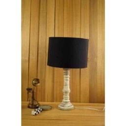 Tucasa Mango Wood Vintage White Table Lamp with 11.5 inch Polycotton Black Drum Shade, WL-295-picture-14