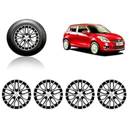Auto Pearl 4 Pcs 14 inch ABS Silver &a; Black Press Type Fitting Car Wheel Cover Set for Maruti Swift T 3-25