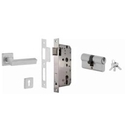 Dorset ML Series Nero 70mm Stainless Steel Silver Chrome Finish Door Handle Lock Set with Both Side Key Cylinder (Pack of 4)-image-73