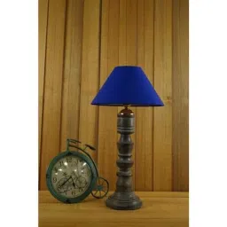 Tucasa Mango Wood Grey Table Lamp with 10 inch Polycotton Blue Pyramid Shade, WL-147-image-21