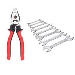Hillgrove HGCM236 Chrome Vanadium Steel 8 inch Lineman Plier with 8 Pcs Double Open Ended Wrench Set-52
