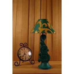 Tucasa Mango Wood Mistique Green Carving Table Lamp with 10 inch Polycotton Green Gold Pyramid Shade, WL-34-image-36