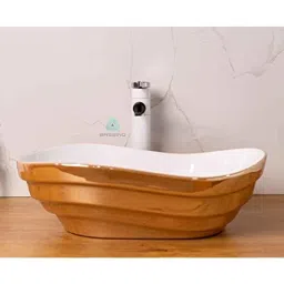 Bassino Art 45.5x34.5x14cm Ceramic White &a; Gold Wash Basin, NC_361-picture-1