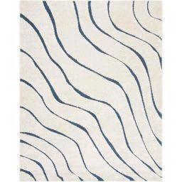 Carpetify 3x5ft Ivory &a; Light Blue Abstract Wavy Design Shaggy Carpet, 1224YR33X35-2