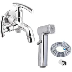 IRIS C-2 Brass Chrome Finish 2 Way Bib Cock with Jazz Health Faucet-image-86