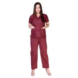 Saraf Cotton Maroon Medical V Neck Scrub Suit, Size: S, MRNSSC-S-12