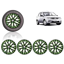 Auto Pearl 4 Pcs 14 inch ABS Black &a; Green Press Type Fitting Car Wheel Cover Set for Renault Logan-image-33