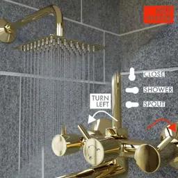 IRIS Elixir Gold Brass Polished Finish 2 in 1 Wall Mixer with Overhead Shower &a; 125mm Long Bend Pipe image 3
