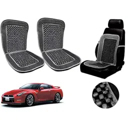 Auto Pearl PU, Velvet &a; Wooden Beads Grey Rectangular Seat Cushion for Nissan GTR New (Pack of 2 )-image-45