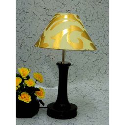 Tucasa Fashionable Off White &a; Golden Shade Wooden Table Lamp, LG-1002-image-4
