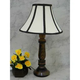 Tucasa Wooden Carving Table Lamp with Stripe Shade, LG-829-3