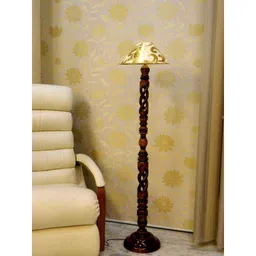 Tucasa Twisted Wooden Floor Lamp, Off White &a; Golden Conical Shade, LG-884-picture-23