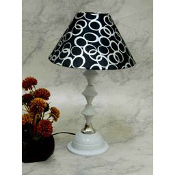 Tucasa Classic White Lamp with Black &a; Silver Shade, LG-728-16