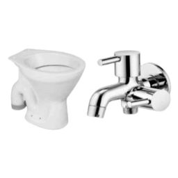 Fastgear 220mm Ceramic White Floor Mount S-Trap Western Style Water Closet with Brass Fusion Twin Bib-picture-8