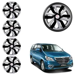 Auto Pearl 4 Pcs 15 inch ABS Black &a; Grey Idtech Reverse Car Hubcap Wheel Cover with Retention Ring Set for Innova 2013 2015-18