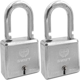 Harrison 60mm 7 Lever Mild Steel Bright Chrome Plated Finish Square Padlock with 3 Keys, SWIFT-0229 (Pack of 2)-image-48