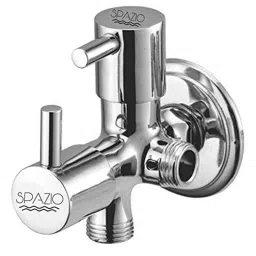 Spazio Smartbuy Brass Chrome Finish 2 Way Angle Valve with Wall Flange-picture-2