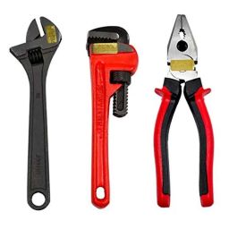Globus 922 3 Pcs 10 inch Steel Adjustable Wrench, 8 inch Plier &a; 8 inch Pipe Wrench Hand Tool Set-24