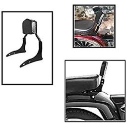 AOW Harley Style Backrest Support Pillion Balck Cushion Back Rest Full Black Bar for Royal Enfield Models RE-16-14