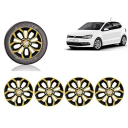 Auto Pearl 4 Pcs 15 inch Golden &a; Black ABS Press Type Hubcap Wheel Cover Set with Retention Ring for Volkswagen PoloExquisite-picture-32