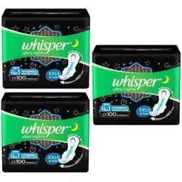Whisper 16 Pcs White Cotton Disposable Ultra Night Sanitary Pad Packet, Size: XXL-picture-1