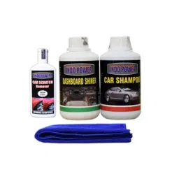 Indopower Ff748 250ml Car Shampoo, 250ml Dashboard Shiner, 100g Scratch Remover &a; Blue Microfiber Cloth Kit, AHh750-14