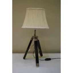 Tucasa Mango Wood Black Tripod Table Lamp with Polycotton Off White Shade, P-55-image-92