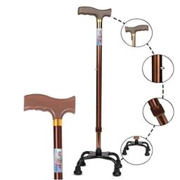 MCP Jindal Brown Aluminium Height Adjustable Four Legged Walking Stick-17
