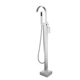 Aquieen Brass Chrome Finish Silver Floor Mounted Bath Tub Filler Basin Tap with Handheld Shower-2