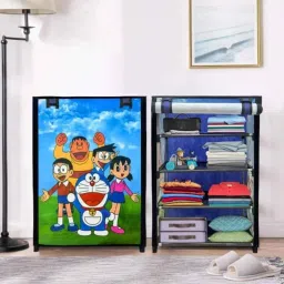 Urban Choice 4 Shelves Metal Frame Blue Unique Doraemon Cartoon Print Modular Shoe Rack with 100 GSM Fabric-image-87