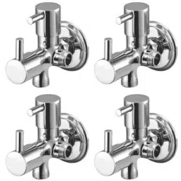 Drizzle Flora 4 Pcs 2 in 1 Brass Chrome Finish Silver Angle Valve Set, AAC2IN1FLORA4-16
