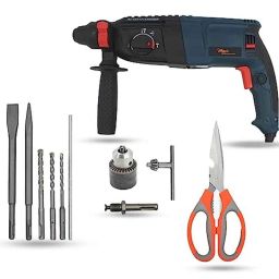 Hillgrove 1200W Forward &a; Reverse Rotation Hammer Impact Drill Machine with Drill Chuck, SDS Adapter, 5 Pcs SDS Plus Bit &a; Scissior, HGCM1225-2
