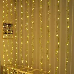 Gigawatts 200 LED 3m 8 Modes Warm White Artificial Leaf Curtain String Light with Remote Control-picture-0