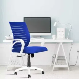 Rose Elite 53x53x109cm Mesh White &a; Blue Medium Back Ergonomic Chair-12