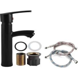 Fastgear Stainless Steel &a; Brass Black Matt Finish Deck Mount Single Lever Center Hole Wash Basin Mixer-12