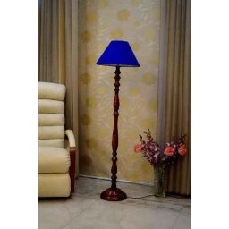 Tucasa Royal Brown Mango Wood Floor Lamp with Blue Conical Polycotton Shade, WF-97-image-87