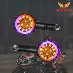Miwings Front Rear Round Turn Signal Indicator Lamp 10 Led Running Light Drl For Royal Enfield And Universal Motorbikes (Yellow/Blue) image 3